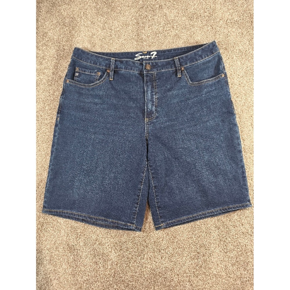 Seven7 Relaxed Bermuda Denim Shorts Dark Wash Blue Jeans Womens